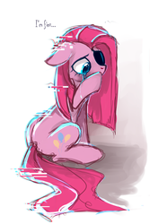 Size: 1024x1536 | Tagged: safe, artist:mirtash, pinkie pie, earth pony, pony, rcf community, g4, crying, distortion, eyepatch, female, glitch, pinkamena diane pie, solo