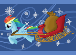 Size: 1400x1000 | Tagged: safe, artist:jessami, rainbow dash, g4, female, sleigh, snow, snowflake, solo