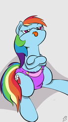 Size: 1250x2250 | Tagged: safe, artist:thenocturnalrainbow, rainbow dash, g4, diaper, female, non-baby in diaper, solo, tongue out