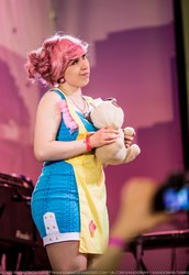 Size: 1103x1600 | Tagged: safe, artist:shaadorian, cup cake, pound cake, human, g4, 2015, clothes, cosplay, irl, irl human, photo, plushie, rubronycon, russian, solo