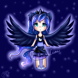 Size: 2000x2000 | Tagged: safe, artist:weng, princess luna, human, g4, eared humanization, female, high res, horn, horned humanization, humanized, pixiv, solo, tailed humanization, winged humanization