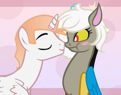 Size: 711x560 | Tagged: safe, artist:dilemmas4u, discord, princess celestia, alicorn, pony, g4, :t, adoreris, blush sticker, blushing, boop, cewestia, colt, cute, eris, eyes closed, female, frown, male, noseboop, prince solaris, rule 63, rule63betes, scrunchy face, ship:soleris, shipping, show accurate, smiling, straight, wide eyes, younger