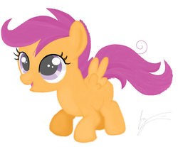 Size: 920x760 | Tagged: safe, artist:jessesmash32, scootaloo, pegasus, pony, g4, owl's well that ends well, blank flank, cute, cutealoo, eyelashes, female, filly, foal, open mouth, signature, simple background, solo, spread wings, white background, wings