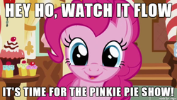 Size: 610x343 | Tagged: safe, screencap, pinkie pie, g4, image macro, lyrics, meme, song reference, spinoff, the pinkie pie show, the romeo show