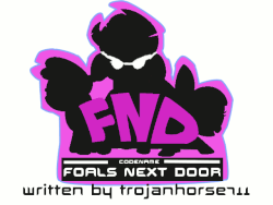 Size: 640x480 | Tagged: source needed, safe, artist:trojan horse, apple bloom, scootaloo, sweetie belle, g4, animated, codename kids next door, cutie mark crusaders, fanfic art, fanfic cover, foals next door, kids next door, logo, ponified, silhouette, story included, title card