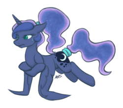 Size: 1010x890 | Tagged: safe, artist:hippykat13, artist:sabokat, princess luna, g4, alternate hairstyle, female, floppy ears, frown, ponytail, scowl, simple background, solo, sweat, sweatdrop, tail wrap, transparent background, wing-ups, workout