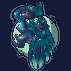 Size: 1024x1024 | Tagged: safe, artist:pegsie, princess luna, g4, blushing, cute, ethereal mane, female, looking up, moon, open mouth, smiling, solo, stars