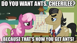 Size: 463x260 | Tagged: safe, edit, edited screencap, screencap, cheerilee, filthy rich, earth pony, pony, family appreciation day, g4, ants, archer (show), caption, danger zone, female, male, malory archer, mare, phrasing, quote, stallion, text