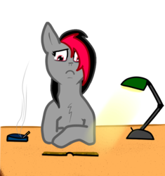 Size: 916x974 | Tagged: safe, artist:lazerblues, oc, oc only, oc:miss eri, ashtray, black and red mane, cigarette, emo, solo, two toned mane