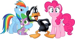 Size: 1559x815 | Tagged: safe, pinkie pie, rainbow dash, spike, g4, daffy duck, fimfiction, looney tunes