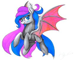 Size: 1699x1377 | Tagged: safe, artist:pitterpaint, oc, oc only, bat pony, pony, solo, traditional art