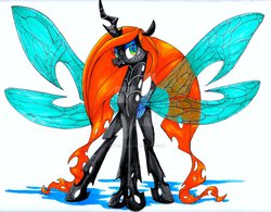 Size: 2153x1682 | Tagged: safe, artist:pitterpaint, oc, oc only, oc:monarch, oc:monarch the changeling, changeling, changeling queen, changeling queen oc, female, solo, traditional art