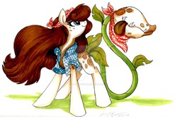 Size: 2156x1430 | Tagged: safe, artist:pitterpaint, oc, oc only, plant pony, augmented tail, solo, tailmouth, traditional art