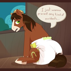 Size: 1280x1280 | Tagged: safe, artist:cuddlehooves, trouble shoes, appleoosa's most wanted, g4, diaper, looking back, male, non-baby in diaper, poofy diaper, solo