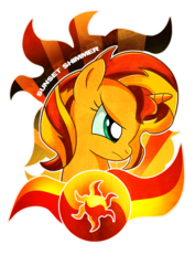 Size: 3508x4961 | Tagged: dead source, safe, artist:ii-art, sunset shimmer, pony, unicorn, g4, bust, clothes, design, female, mare, shirt, simple background, solo, t-shirt, transparent background