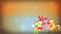 Size: 2000x1125 | Tagged: safe, artist:jeatz-axl, artist:xxstrawberry-rosexx, apple bloom, applejack, big macintosh, granny smith, pinkie pie, earth pony, pony, g4, apple family, apples to the core, male, stallion, vector, wallpaper