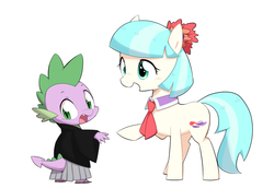 Size: 1023x702 | Tagged: dead source, safe, artist:30clock, coco pommel, spike, g4, clothes, hakama, sandals