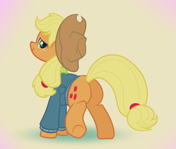 Size: 3550x3000 | Tagged: safe, artist:zigrock, applejack, g4, butt, clothes, female, hat, high res, looking back, plot, pocket, simple background, solo, winter outfit