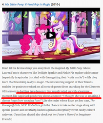 Size: 672x795 | Tagged: safe, edit, edited screencap, screencap, pinkie pie, queen chrysalis, a canterlot wedding, g4, anti-brony, av club, cowboy bebop at his computer, derail in the comments, fail, fake cadance, hater, politics in the comments, possible spoilers, text