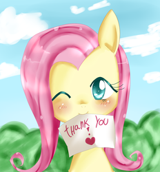 Size: 993x1069 | Tagged: safe, artist:haruliina, fluttershy, g4, cute, thank you, wink
