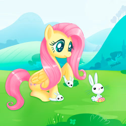 Size: 2000x2000 | Tagged: safe, artist:imoshie, angel bunny, fluttershy, pegasus, pony, g4, bunny slippers, clothes, cute, female, heart eyes, high res, mare, shyabetes, slippers, wingding eyes