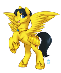 Size: 999x1200 | Tagged: safe, artist:onnanoko, oc, oc only, oc:steelshine, pegasus, pony, armor, male, neighvada nights, rearing, royal guard, smiling, solo, spread wings, stallion, wings