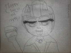 Size: 1024x770 | Tagged: safe, artist:shafty817, sonata dusk, equestria girls, g4, cinco de mayo, eared humanization, female, humanized, monochrome, solo, taco, taco tuesday, traditional art