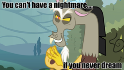 Size: 880x495 | Tagged: safe, edit, edited screencap, screencap, discord, draconequus, g4, adorabolical, cute, discute, evil smile, grin, image macro, male, meme, smiling, solo, you can't have a nightmare if you never dream