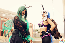 Size: 1600x1067 | Tagged: safe, artist:dashcosplay, nightmare moon, queen chrysalis, human, g4, clothes, cosplay, irl, irl human, photo