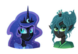 Size: 1656x1152 | Tagged: safe, artist:thecheeseburger, nightmare moon, queen chrysalis, human, g4, humanized