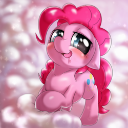 Size: 1000x1000 | Tagged: safe, artist:ushiro no kukan, pinkie pie, earth pony, pony, g4, bedroom eyes, cotton candy, drool, female, food, solo