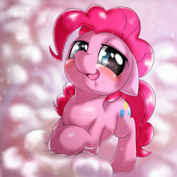 Size: 1000x1000 | Tagged: dead source, safe, artist:ushiro no kukan, pinkie pie, earth pony, pony, g4, bedroom eyes, cotton candy, drool, female, food, solo