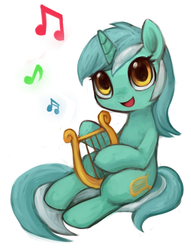 Size: 436x570 | Tagged: safe, artist:kei05, lyra heartstrings, pony, unicorn, g4, cute, female, lyrabetes, lyre, mare, music notes, smiling, solo