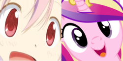 Size: 2048x1024 | Tagged: safe, princess cadance, g4, comparison, hi anon, madoka kaname, puella magi madoka magica