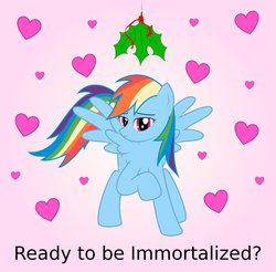 Size: 900x886 | Tagged: safe, artist:dynadrag, rainbow dash, g4, female, heart, holly, holly mistaken for mistletoe, solo