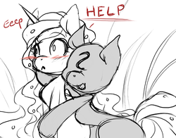 Size: 600x470 | Tagged: dead source, source needed, useless source url, safe, artist:loyaldis, oc, oc:anon, oc:prince sugar lily, alicorn, pony, :<, anon pony, blushing, cute, eep, femboy, help, hug, male, open mouth, smiling, stallion, surprise hug, text, trap, wide eyes