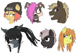 Size: 2186x1500 | Tagged: safe, oc, oc only, oc:colt mark, oc:daffodil summerwind, oc:flash blitz, oc:nikka kaivaja, oc:sparky streak, oc:stellar shade, bat pony, diamond dog, pony, unicorn, beanie, gangsta, hat, piercing, punk, thug life