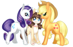 Size: 1445x939 | Tagged: safe, artist:minigini, applejack, rarity, oc, oc:mini van skittles, g4