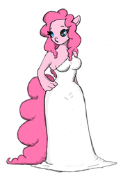 Size: 450x637 | Tagged: safe, artist:bunnycat, pinkie pie, earth pony, anthro, g4, breasts, busty pinkie pie, clothes, dress, female, long hair, simple background, sketch, solo, toga, toga party, white background