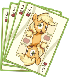 Size: 600x664 | Tagged: safe, artist:assasinmonkey, applejack, g4, female, hatless, missing accessory, playing card, pun, simple background, solo, transparent background, visual pun