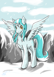 Size: 2480x3508 | Tagged: safe, artist:yukiko-snowflake, oc, oc only, oc:freeze winter, alicorn, pony, alicorn oc, high res, snow, snowfall, solo, winter