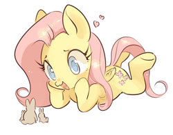 Size: 700x550 | Tagged: safe, artist:himehime, fluttershy, rabbit, g4, blushing, female, solo