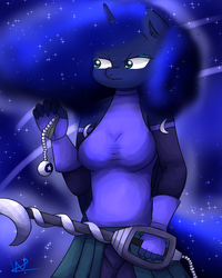 Size: 1024x1280 | Tagged: safe, artist:wolfy-pony, princess luna, anthro, g4, disney, female, keyblade, keychain, kingdom hearts, solo