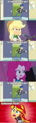 Size: 951x3217 | Tagged: safe, applejack, flash sentry, pinkie pie, sunset shimmer, equestria girls, g4, dragon ball, dragonball z abridged, image macro, meme