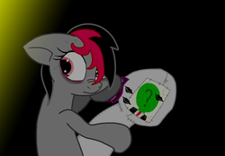 Size: 900x626 | Tagged: safe, artist:lazerblues, oc, oc only, oc:anon, oc:miss eri, earth pony, pony, black and red mane, black lipstick, body pillow, emo, female, kiss mark, lipstick, mare, no one must know, solo, two toned mane