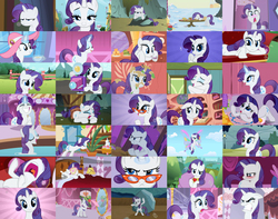Size: 3197x2520 | Tagged: safe, artist:fred321123, edit, edited screencap, screencap, rarity, spike, tom, pony, unicorn, a dog and pony show, bridle gossip, dragon quest, dragonshy, friendship is magic, g4, griffon the brush off, lesson zero, look before you sleep, may the best pet win, party of one, secret of my excess, sisterhooves social, sonic rainboom (episode), suited for success, sweet and elite, the return of harmony, the ticket master, winter wrap up, bed, bedroom eyes, bipedal, blushing, camera, collage, crying, golden oaks library, high res, lamp, levitation, magic, mirror, telekinesis