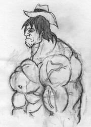 Size: 1966x2724 | Tagged: safe, artist:illuminati, trouble shoes, human, g4, gigantism, headcanon, humanized, monochrome, muscles, overdeveloped muscles, pencil drawing, sketch, traditional art, vein