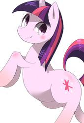 Size: 702x1024 | Tagged: safe, artist:kora, twilight sparkle, pony, unicorn, g4, female, mare, rearing, smiling, solo, unicorn twilight