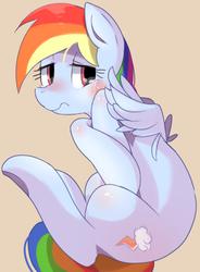 Size: 698x949 | Tagged: safe, artist:kora, rainbow dash, g4, crying, curled up, female, looking back, sad, solo