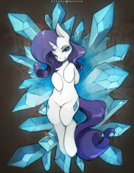 Size: 932x1200 | Tagged: safe, artist:foxinshadow, rarity, unicorn, semi-anthro, art pack:choice of ponies vol5, art pack:fox's choice of ponies, g4, bedroom eyes, belly button, crystal, female, looking at you, solo